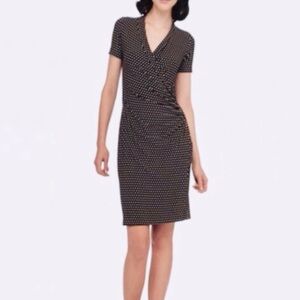 𝅺NORMA Kamali Black Polka Dot Faux Wrap Stretch Jersey Dress